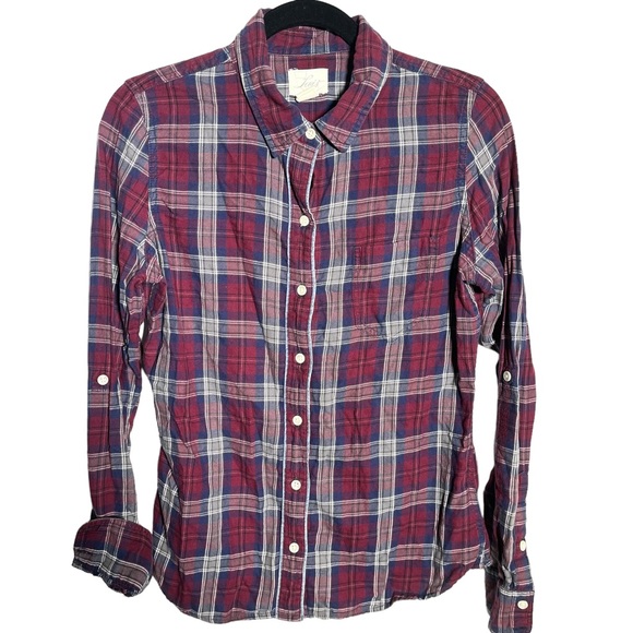 Levi's Tops - Levi's Burgundy Blue Plaid Cotton Button Down Shirt Medium Distressed Look